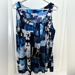 Lanalee Stylish Blue Graphic Tank Top With Unique Neckline